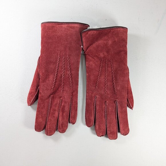 NEW Red Suede-like gloves by EATON ladies size M, white lining 100% Acrylic - Picture 4 of 11